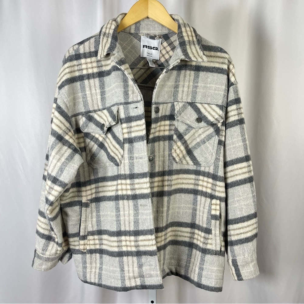 RSQ Medium Plaid Soft Fleece Shacket Cabin Fireside Woodsy Chore Barn Camp - Picture 2 of 11